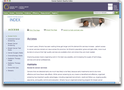 An image of the Cancer System Quality Index website